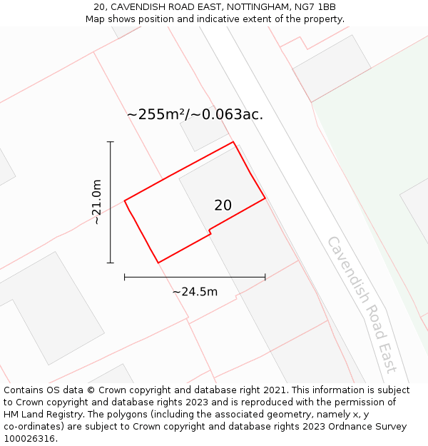 20, CAVENDISH ROAD EAST, NOTTINGHAM, NG7 1BB: Plot and title map