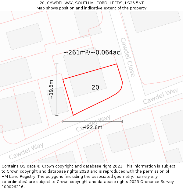 20, CAWDEL WAY, SOUTH MILFORD, LEEDS, LS25 5NT: Plot and title map