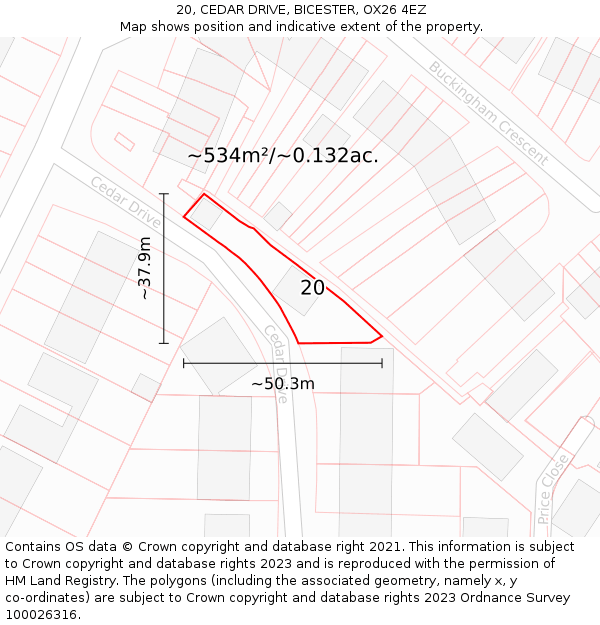 20, CEDAR DRIVE, BICESTER, OX26 4EZ: Plot and title map