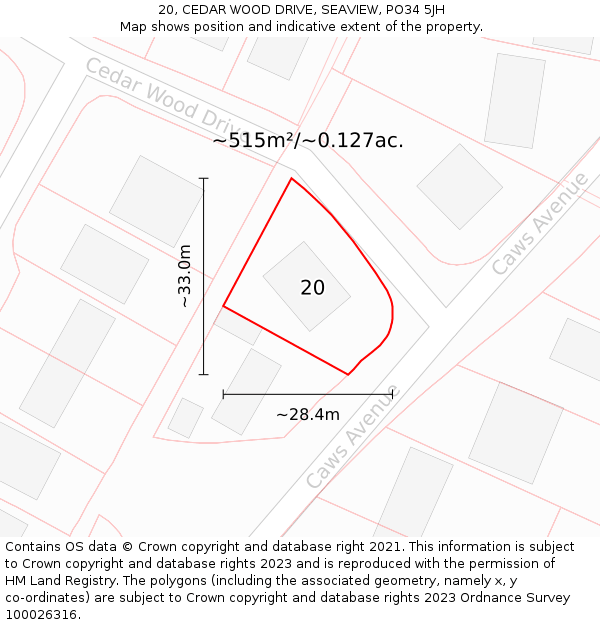 20, CEDAR WOOD DRIVE, SEAVIEW, PO34 5JH: Plot and title map