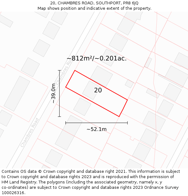 20, CHAMBRES ROAD, SOUTHPORT, PR8 6JQ: Plot and title map