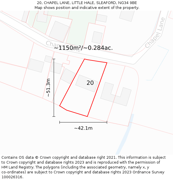 20, CHAPEL LANE, LITTLE HALE, SLEAFORD, NG34 9BE: Plot and title map