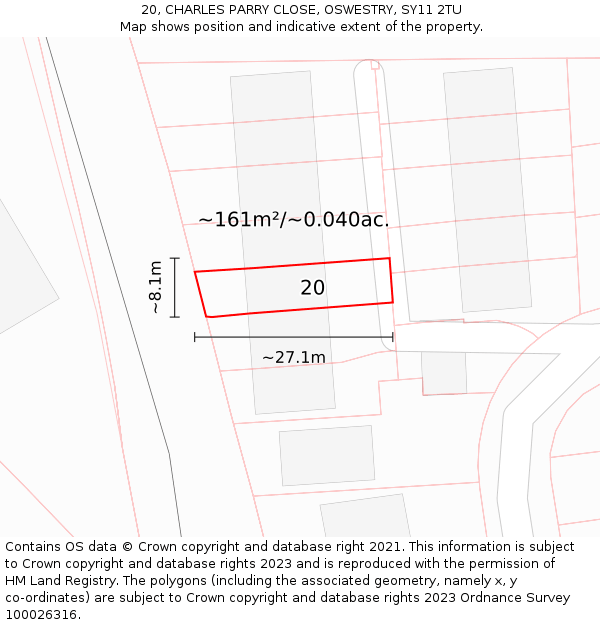 20, CHARLES PARRY CLOSE, OSWESTRY, SY11 2TU: Plot and title map