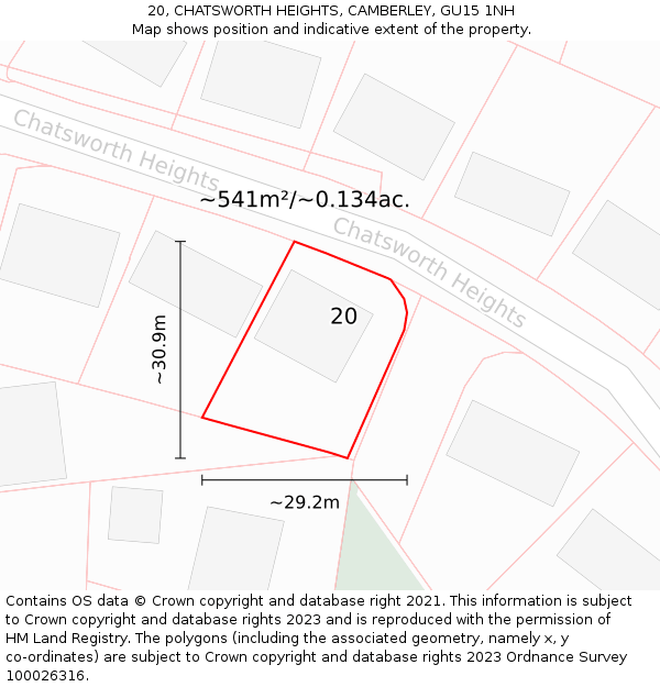 20, CHATSWORTH HEIGHTS, CAMBERLEY, GU15 1NH: Plot and title map