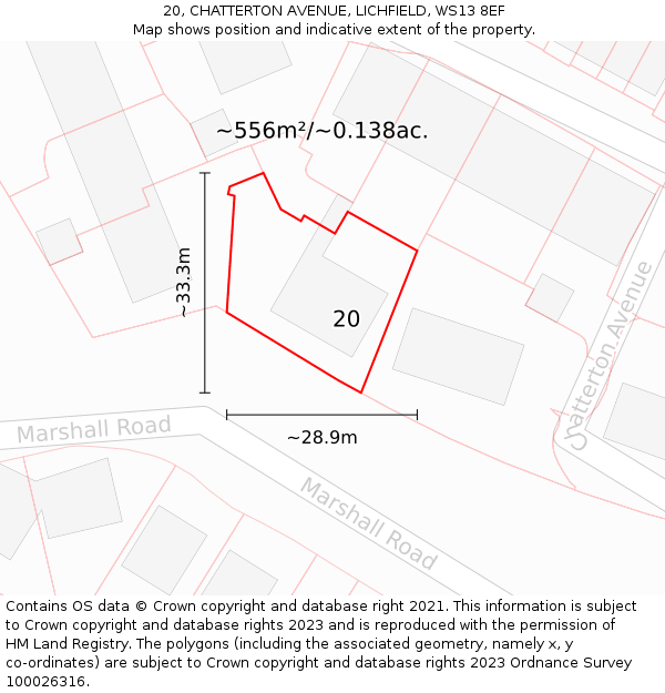 20, CHATTERTON AVENUE, LICHFIELD, WS13 8EF: Plot and title map