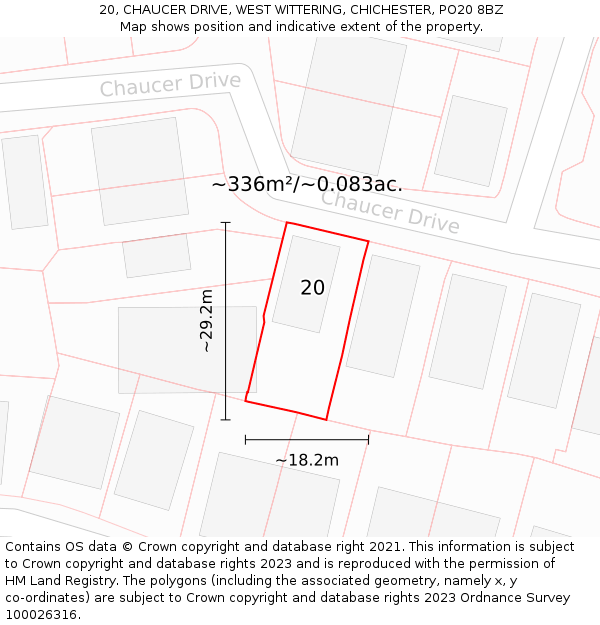 20, CHAUCER DRIVE, WEST WITTERING, CHICHESTER, PO20 8BZ: Plot and title map