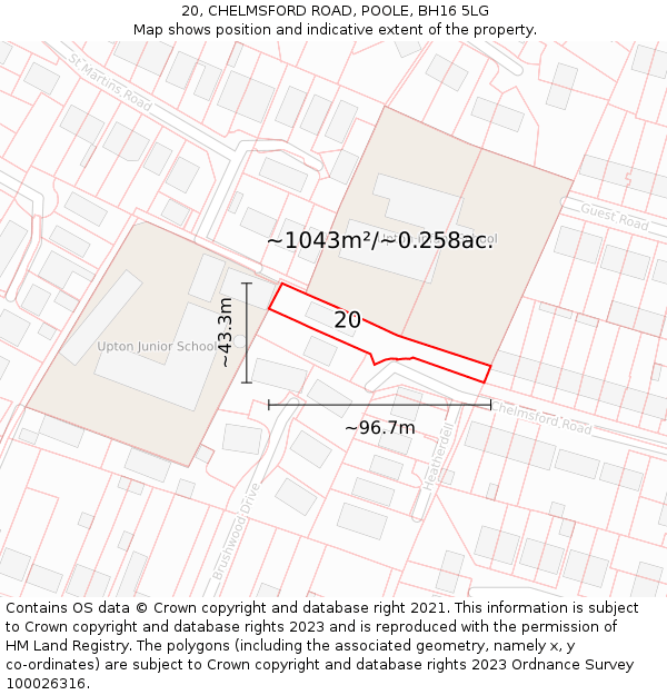 20, CHELMSFORD ROAD, POOLE, BH16 5LG: Plot and title map