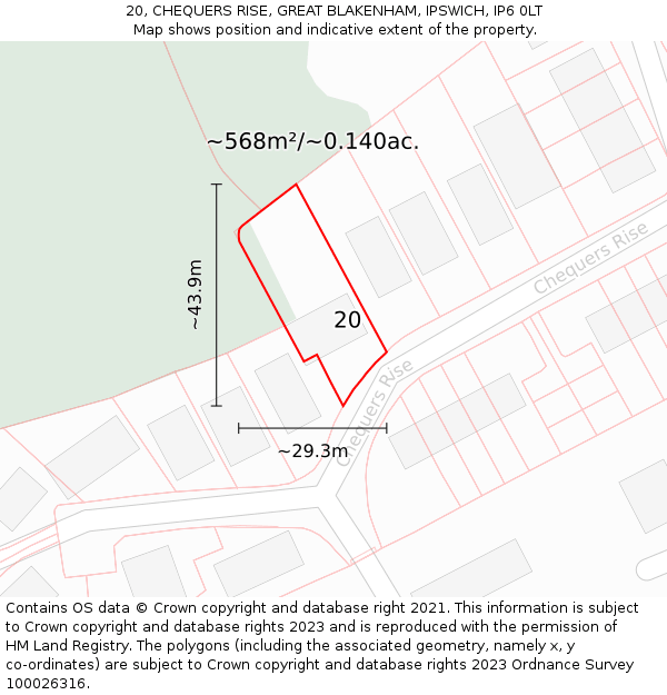 20, CHEQUERS RISE, GREAT BLAKENHAM, IPSWICH, IP6 0LT: Plot and title map