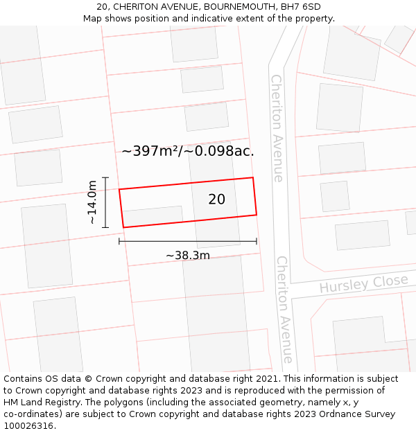20, CHERITON AVENUE, BOURNEMOUTH, BH7 6SD: Plot and title map