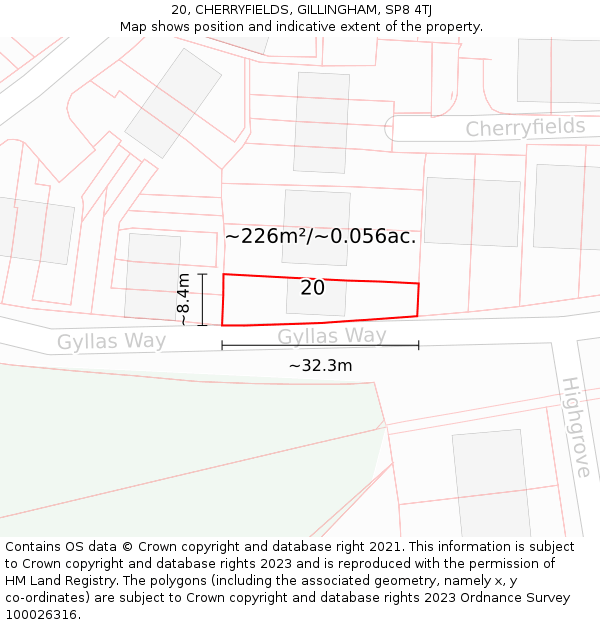 20, CHERRYFIELDS, GILLINGHAM, SP8 4TJ: Plot and title map