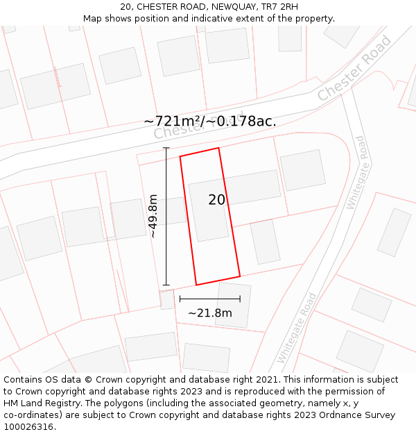 20, CHESTER ROAD, NEWQUAY, TR7 2RH: Plot and title map