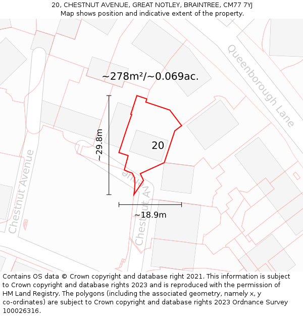 20, CHESTNUT AVENUE, GREAT NOTLEY, BRAINTREE, CM77 7YJ: Plot and title map