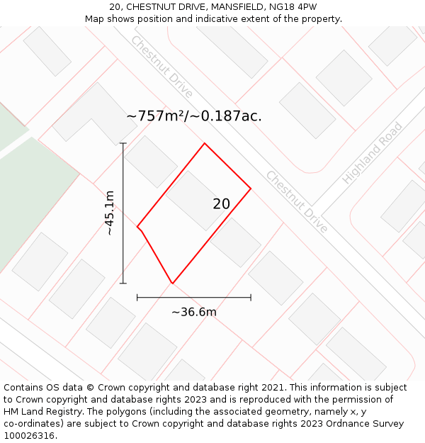 20, CHESTNUT DRIVE, MANSFIELD, NG18 4PW: Plot and title map