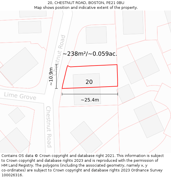 20, CHESTNUT ROAD, BOSTON, PE21 0BU: Plot and title map