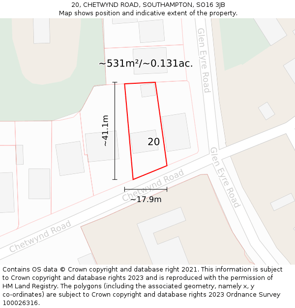 20, CHETWYND ROAD, SOUTHAMPTON, SO16 3JB: Plot and title map