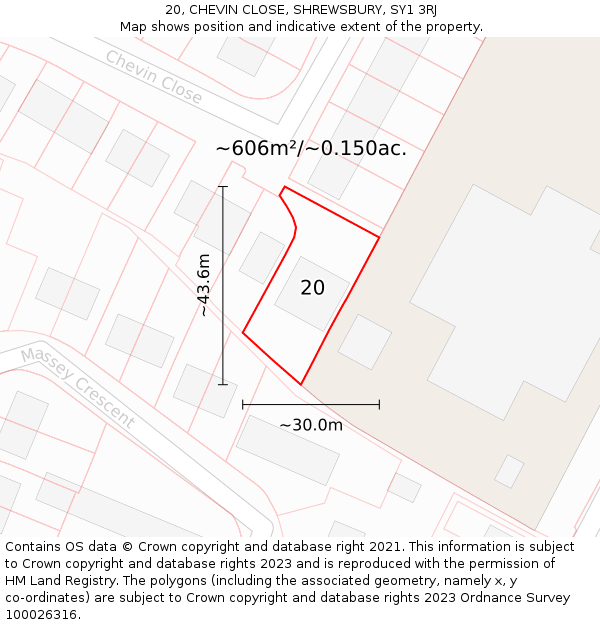 20, CHEVIN CLOSE, SHREWSBURY, SY1 3RJ: Plot and title map