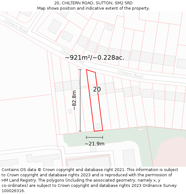 20, CHILTERN ROAD, SUTTON, SM2 5RD: Plot and title map