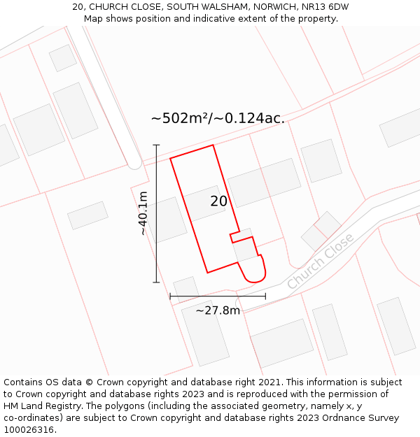 20, CHURCH CLOSE, SOUTH WALSHAM, NORWICH, NR13 6DW: Plot and title map