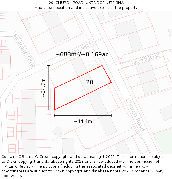 20, CHURCH ROAD, UXBRIDGE, UB8 3NA: Plot and title map