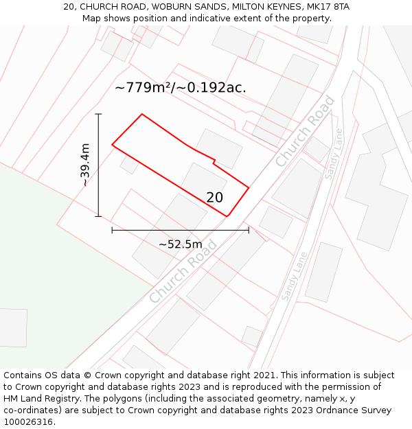 20, CHURCH ROAD, WOBURN SANDS, MILTON KEYNES, MK17 8TA: Plot and title map