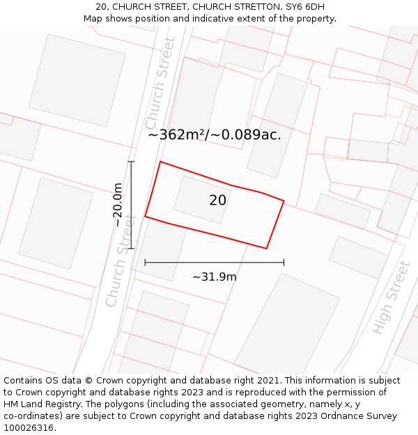 20, CHURCH STREET, CHURCH STRETTON, SY6 6DH: Plot and title map