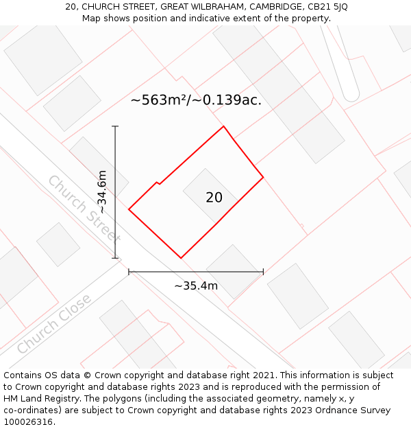 20, CHURCH STREET, GREAT WILBRAHAM, CAMBRIDGE, CB21 5JQ: Plot and title map