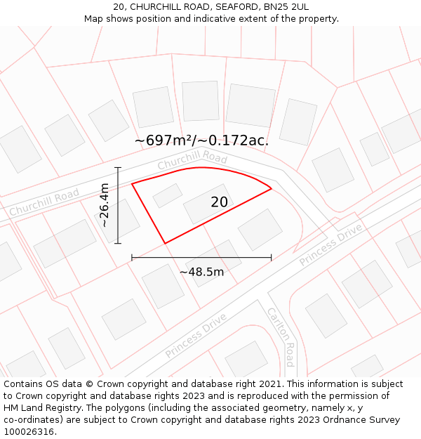 20, CHURCHILL ROAD, SEAFORD, BN25 2UL: Plot and title map