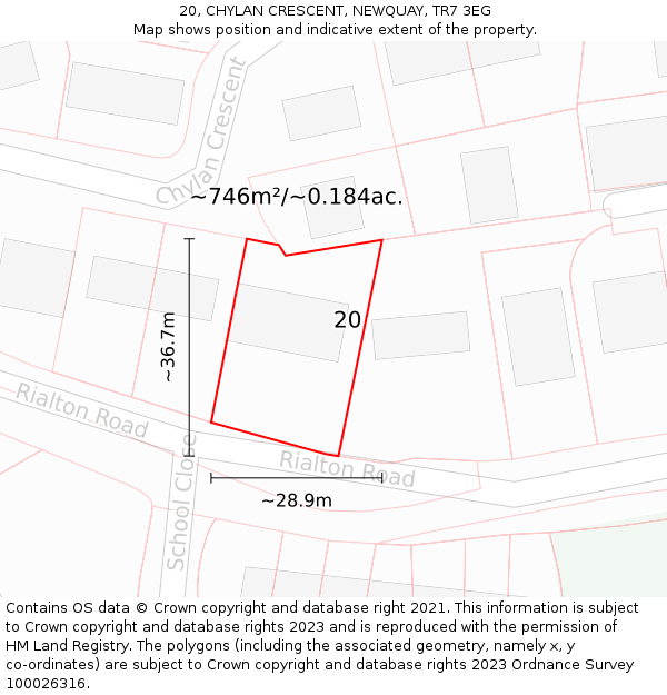 20, CHYLAN CRESCENT, NEWQUAY, TR7 3EG: Plot and title map