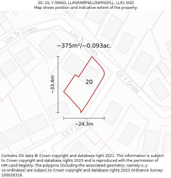 20, CIL Y GRAIG, LLANFAIRPWLLGWYNGYLL, LL61 5NZ: Plot and title map