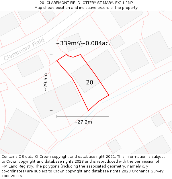 20, CLAREMONT FIELD, OTTERY ST MARY, EX11 1NP: Plot and title map