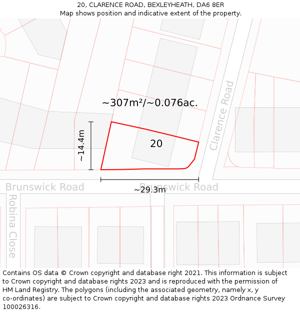 20, CLARENCE ROAD, BEXLEYHEATH, DA6 8ER: Plot and title map