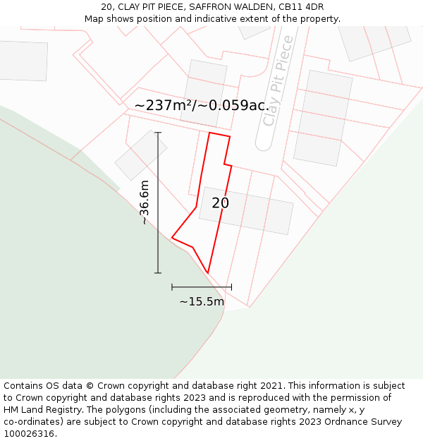 20, CLAY PIT PIECE, SAFFRON WALDEN, CB11 4DR: Plot and title map