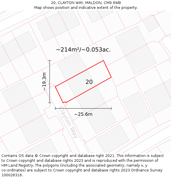 20, CLAYTON WAY, MALDON, CM9 6WB: Plot and title map