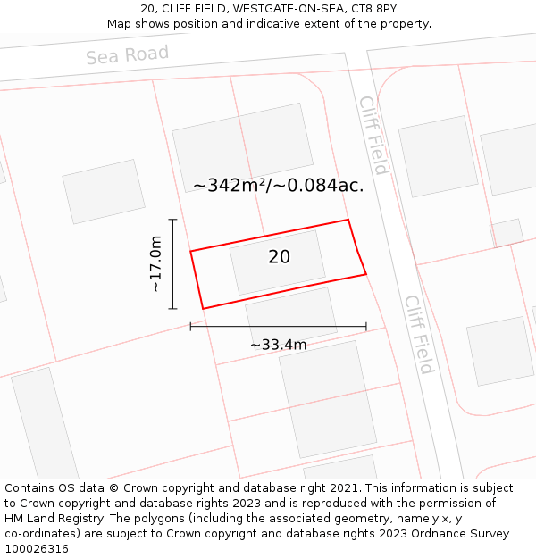 20, CLIFF FIELD, WESTGATE-ON-SEA, CT8 8PY: Plot and title map