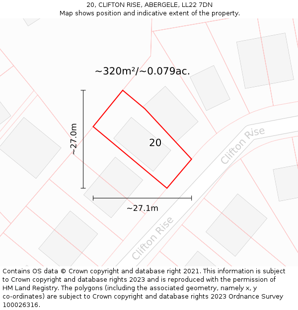 20, CLIFTON RISE, ABERGELE, LL22 7DN: Plot and title map