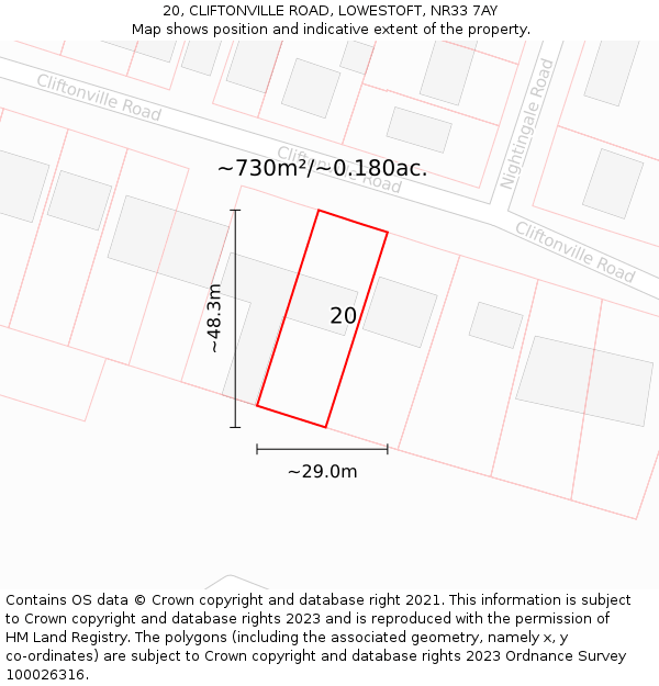 20, CLIFTONVILLE ROAD, LOWESTOFT, NR33 7AY: Plot and title map