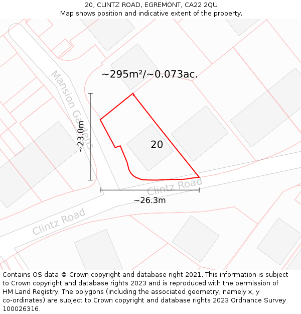 20, CLINTZ ROAD, EGREMONT, CA22 2QU: Plot and title map