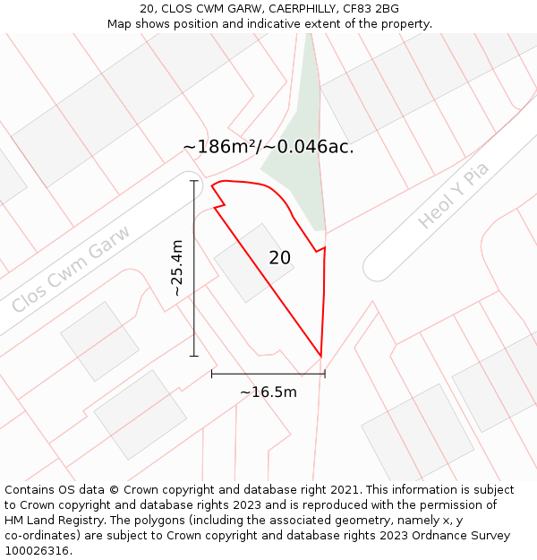 20, CLOS CWM GARW, CAERPHILLY, CF83 2BG: Plot and title map