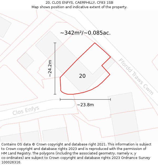 20, CLOS ENFYS, CAERPHILLY, CF83 1SB: Plot and title map