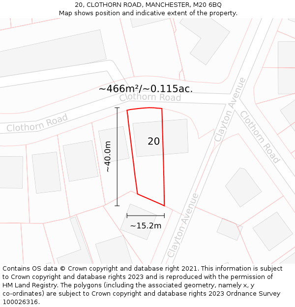 20, CLOTHORN ROAD, MANCHESTER, M20 6BQ: Plot and title map
