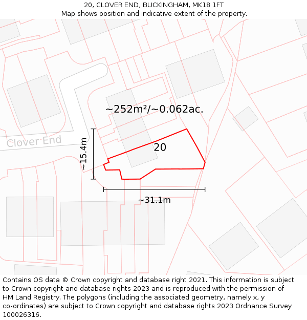 20, CLOVER END, BUCKINGHAM, MK18 1FT: Plot and title map