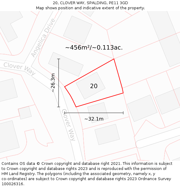 20, CLOVER WAY, SPALDING, PE11 3GD: Plot and title map