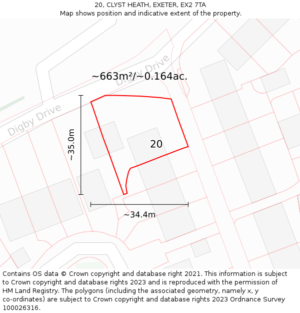 20, CLYST HEATH, EXETER, EX2 7TA: Plot and title map