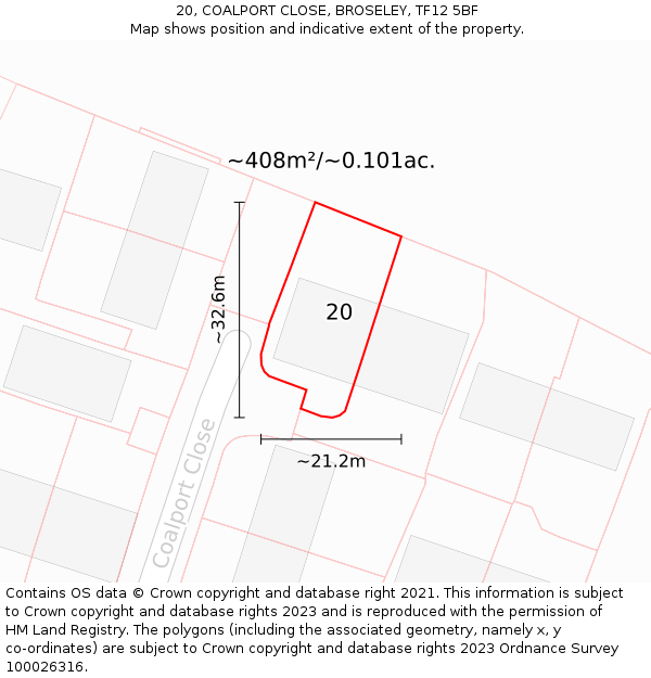 20, COALPORT CLOSE, BROSELEY, TF12 5BF: Plot and title map