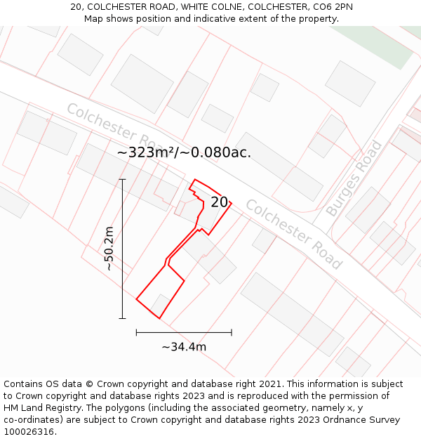 20, COLCHESTER ROAD, WHITE COLNE, COLCHESTER, CO6 2PN: Plot and title map