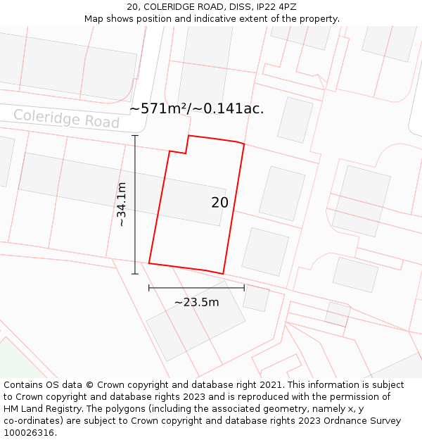 20, COLERIDGE ROAD, DISS, IP22 4PZ: Plot and title map