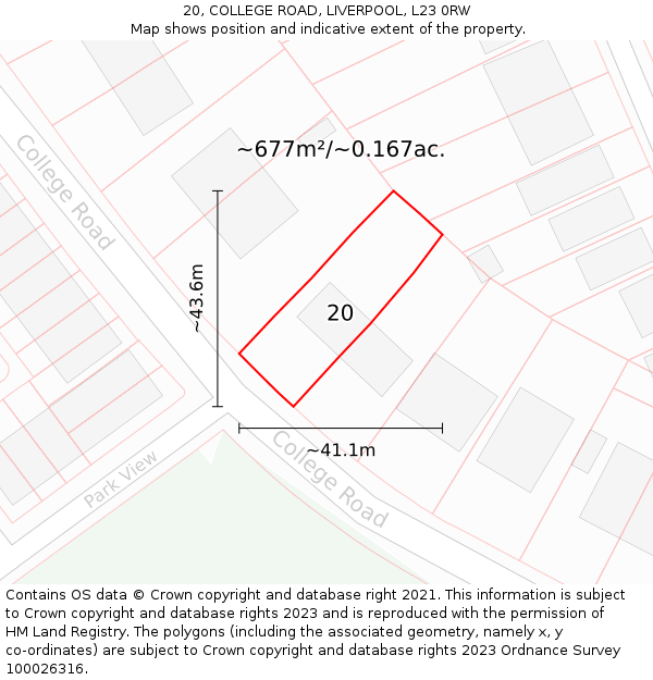 20, COLLEGE ROAD, LIVERPOOL, L23 0RW: Plot and title map