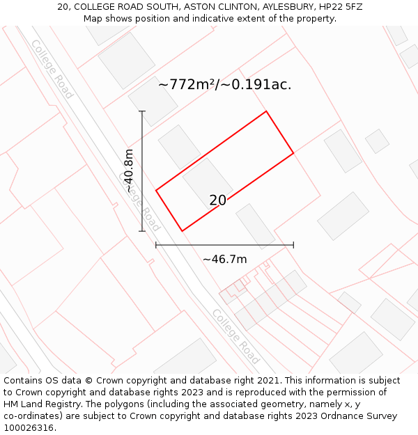 20, COLLEGE ROAD SOUTH, ASTON CLINTON, AYLESBURY, HP22 5FZ: Plot and title map