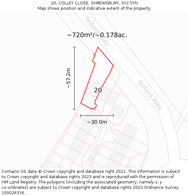 20, COLLEY CLOSE, SHREWSBURY, SY2 5YN: Plot and title map