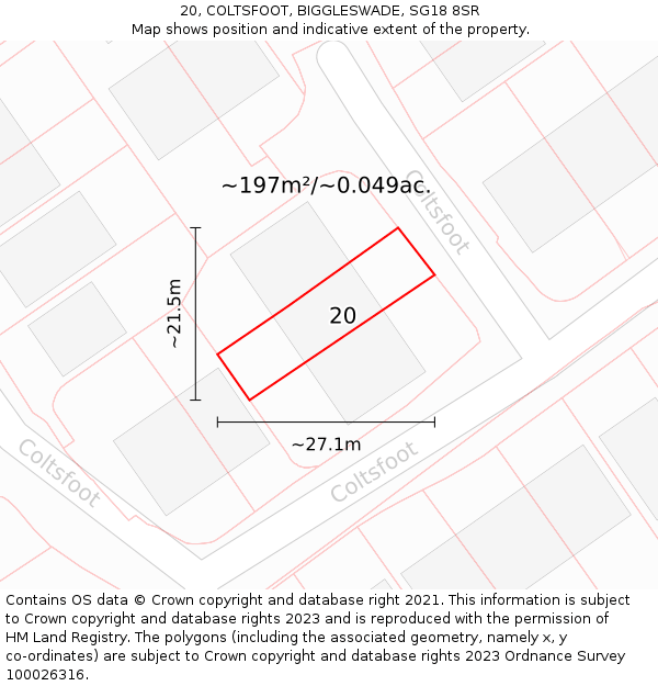 20, COLTSFOOT, BIGGLESWADE, SG18 8SR: Plot and title map